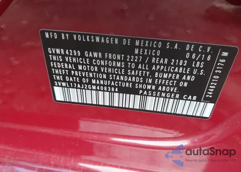 2016 Volkswagen Jetta Sel/Sel Premium z USA, uszkodzony, nr VIN 3VWL17AJ2GM408384